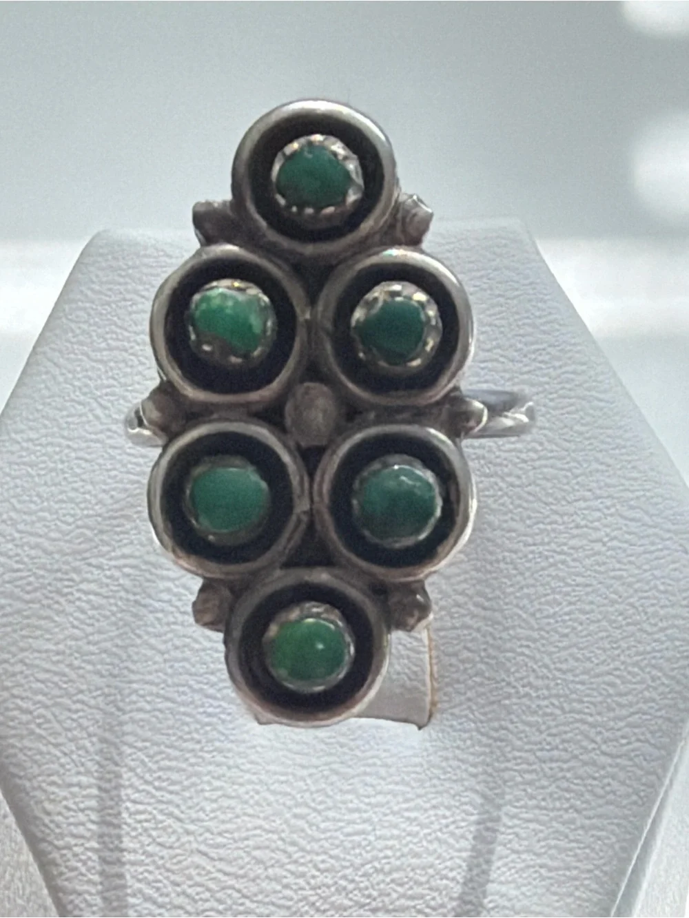 Vintage Southwestern Green Turquoise Snake Eye Sterling Silver Ring